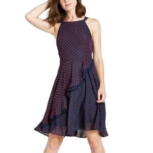 Eva Franco Women's Navy Red Polka Dot Maryanne Halter Dress Size 10